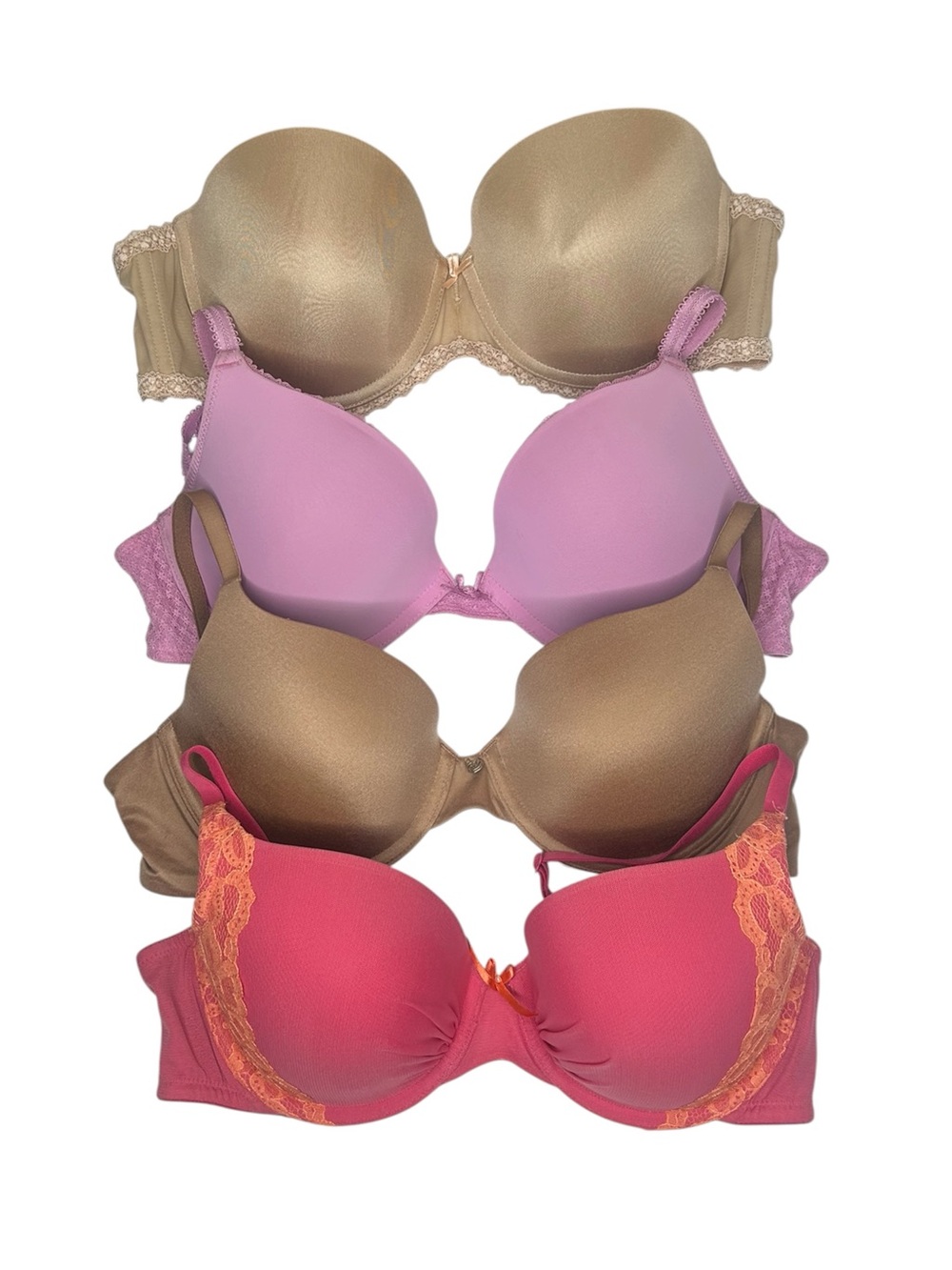 4  Bra Bundle 32D - Pink, Beige, Brown & Coral Set